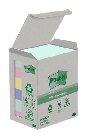 Samolepiaci bloček, 38x51 mm, 6x100 listov, ekologický, 3M POSTIT "Nature", mix pastelovýc
