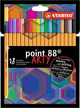 Liner, sada, 0,4 mm, STABILO "Point 88 ARTY", 18 rôznych farieb