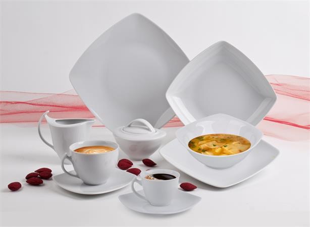 Hlboký tanier, porcelán, hranatý , 20 cm, ROTBERG, "Quadrate", biely