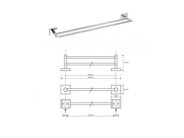 Držiak uterákov dvojitý DESIGN B, 655 mm