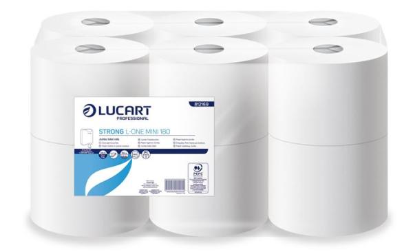 Toaletný papier, 2-vrstvový, 12-kotúčový, LUCART "Strong L-One mini 180", snehobiela