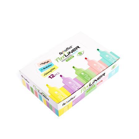 Zvýrazňovač, sada, 1-5 mm, FLEXOFFICE "Flexliner", mix pastelových farieb 3