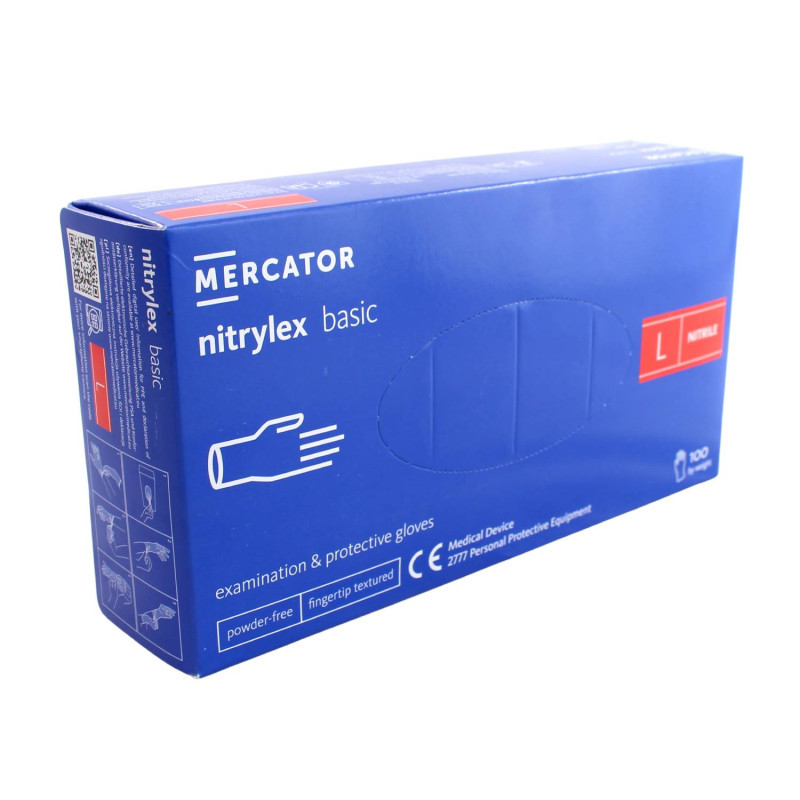 Nitrilové rukavice jednorázové MERCATOR nitrylex basic - tmavo modré L 100ks