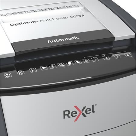 Skartovací stroj, mikrokonfety, 600 listov, REXEL "Optimum AutoFeed+ 600M"