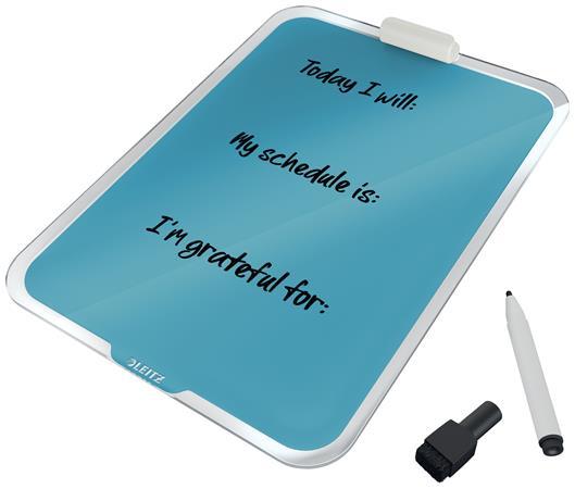 Magnetický sklenený flipchart, stolný, A4, LEITZ "Cosy", pokojná modrá