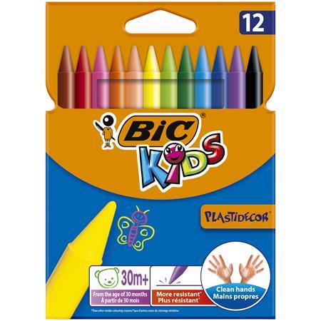 Voskovky, BIC KIDS "PlastiDecor", 12 rôznych farieb