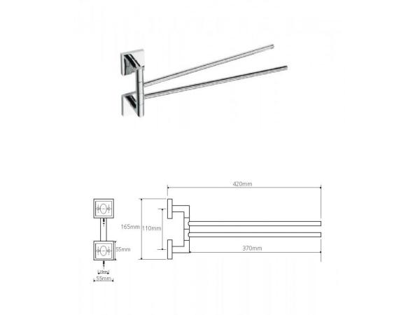 Držiak uterákov dvojitý otočný DESIGN, 450 mm