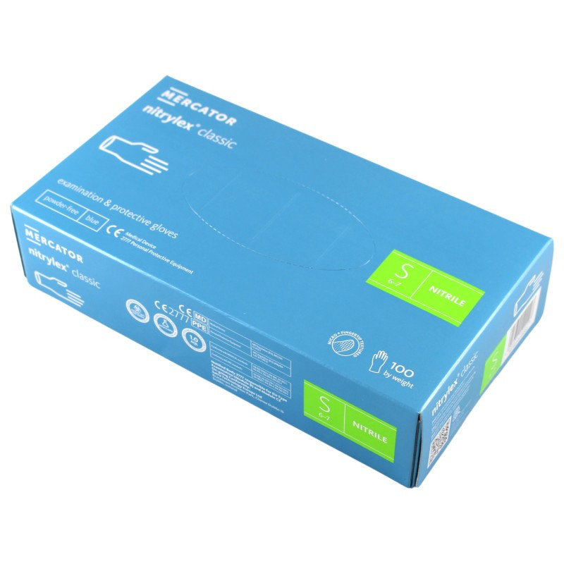 Nitrilové rukavice jednorázové MERCATOR nitrylex classic - modré S 100ks