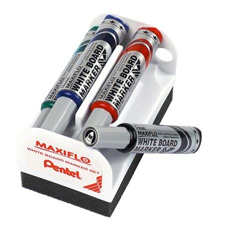 Popisovače, sada, 6 mm, kužeľovitý hrot, PENTEL "Maxiflo", 4 rôzne farby 2