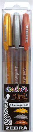 Gélové pero, 0,33 mm, s vrchnákom, ZEBRA "Doodler`z Glitter", 3 rôzne farby