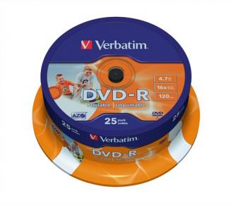 DVD-R 4,7 GB, 16X, ŠIROKO POPISOVATEĽNÉ, MATNÉ, "ID", CAKE BOX, VERBATIM