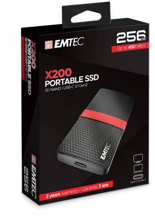 SSD (vonkajšia pamäť), 256GB, USB 3.2, 420/450 MB/s, EMTEC "X200"
