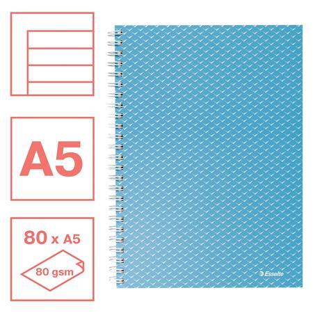 Špirálový zošit, A5, linajkový, 80 listov, ESSELTE  "Colour`Breeze", modrý