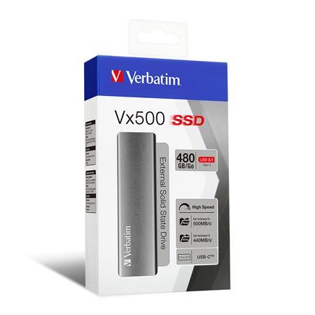 SSD (vnútorná pamäť), 480 GB, USB 3.1, VERBATIM "Vx500", sivá