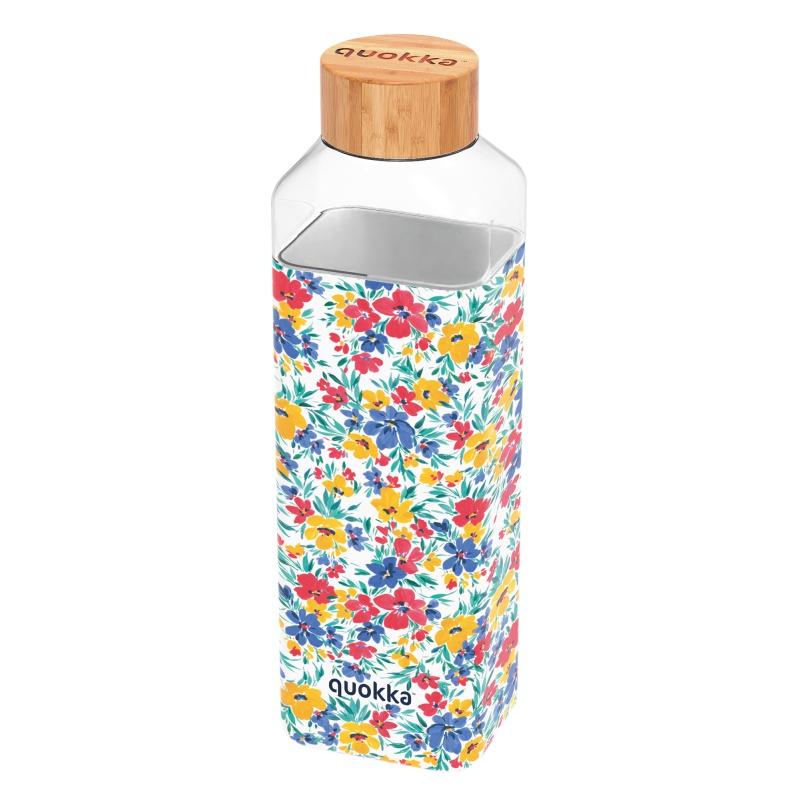 Quokka Storm, Sklenená fľaša so silikónovým povrchom Ditsy Floral, 700ml, 40026