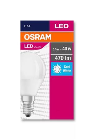 LED žiarovka, E14, malá guľa, P45, 5,7W, 470 lm, 4000K (HF), OSRAM "Value"