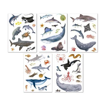 Nálepky, znova použiteľné, 50 ks, APLI Kids "Stickers", morské živočíchy