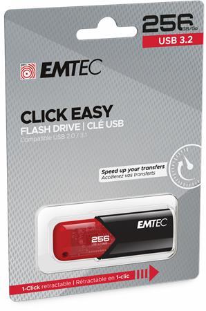 USB kľúč, 256GB, USB 3.2, EMTEC "B110 Click Easy", čierna-červená