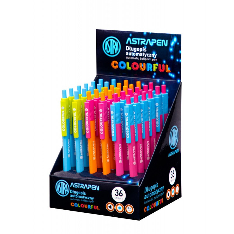 Guľôčkové pero 0,6mm AstraPEN Colorful, modré, stojan, mix farieb, 201022015