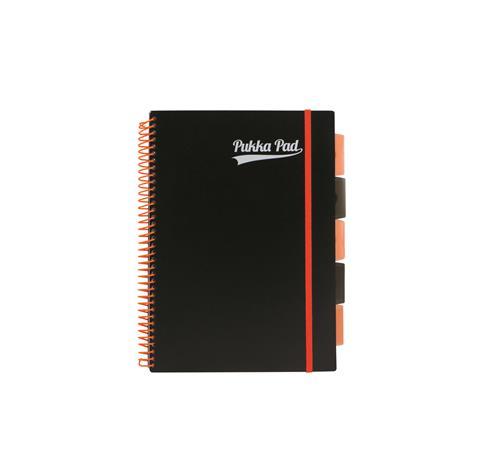 Špirálový zošit, AA, linajkový, 100 strán, PUKKA PAD, "Neon black project book"