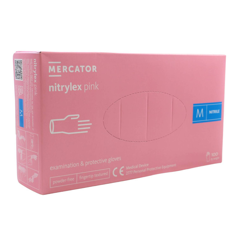 Nitrilové rukavice jednorázové MERCATOR nitrylex - ružové M 100ks
