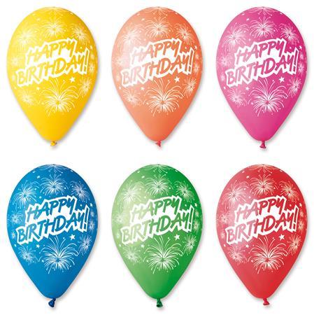 . Balón, 30 cm, "Happy Birthday", ohňostroj