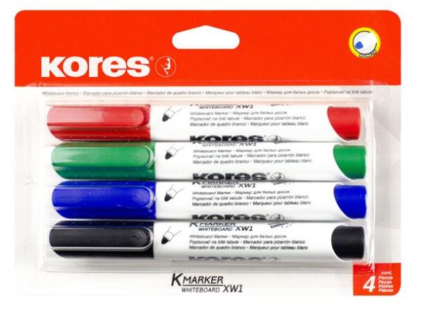 Popisovač na tabule a flipchart, sada, kužeľový hrot, KORES "Eco K-Marker", 4 rôzne farby