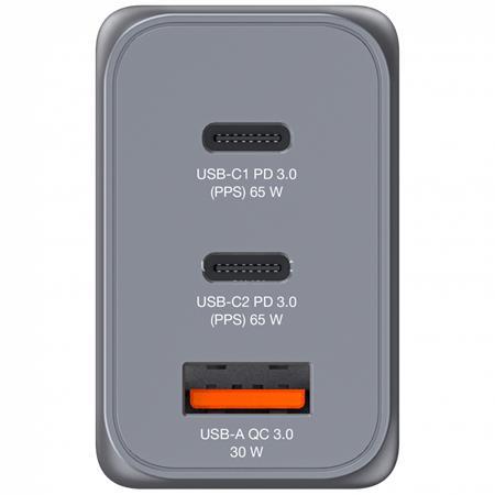 Sieťová nabíjačka, 2xUSB-C PD (65W), USB-A QC 3.0, EU/UK/US, GaN, VERBATIM