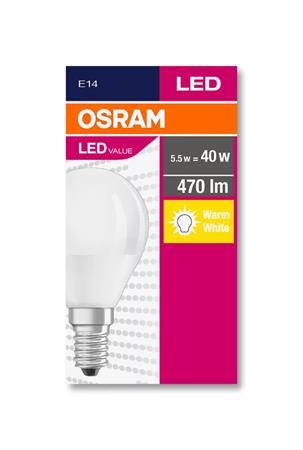 LED žiarovka, E14, malá guľa, P45, 5,7W, 470 lm, 2700K (MF), OSRAM "Value"