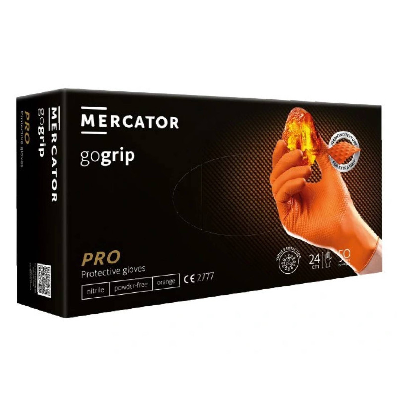 Nitrilové ochranné rukavice oranžové Mercator gogrip PRO – XL 50ks