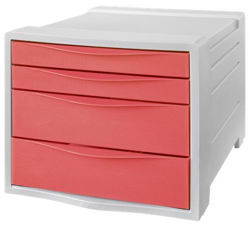 Zásuvkový box na dokumenty, plastový, 4 zásuvky, ESSELTE "Colour`Breeze", priehľadný koral