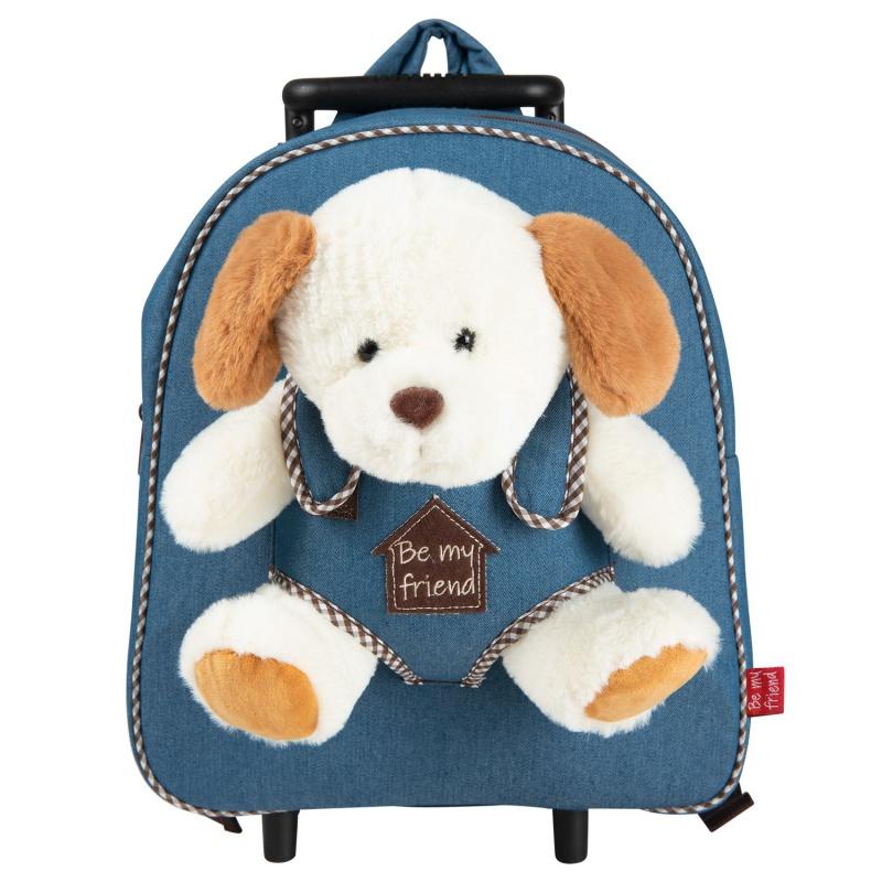 BE MY FRIEND, Detský denimový batoh na kolieskach s odnímateľnou hračkou PSÍK, 13034