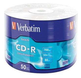 CD-R disk, 700MB, 52x, zmršťovacie balenie, VERBATIM "DataLife"