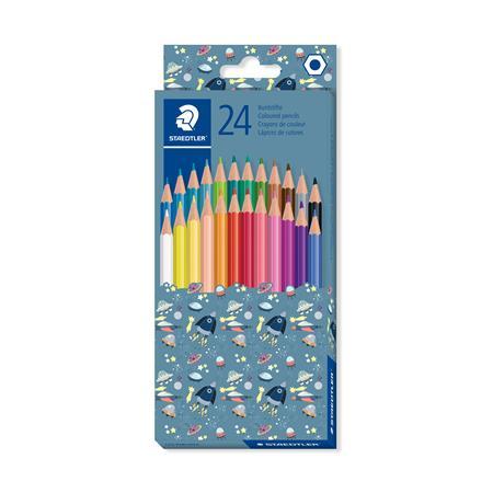 Farebné ceruzky, sada, šesťhranné, balenie rôznych vzorov, STAEDTLER "Pattern Mix", 24 rôz