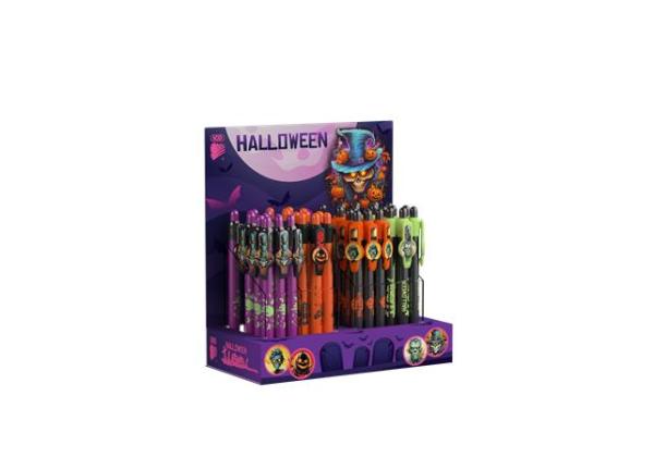 ICO Guľôčkové pero, display, 0,8 mm, stláčací mechanizmus, vzorované, "Halloween", modré, 48 k