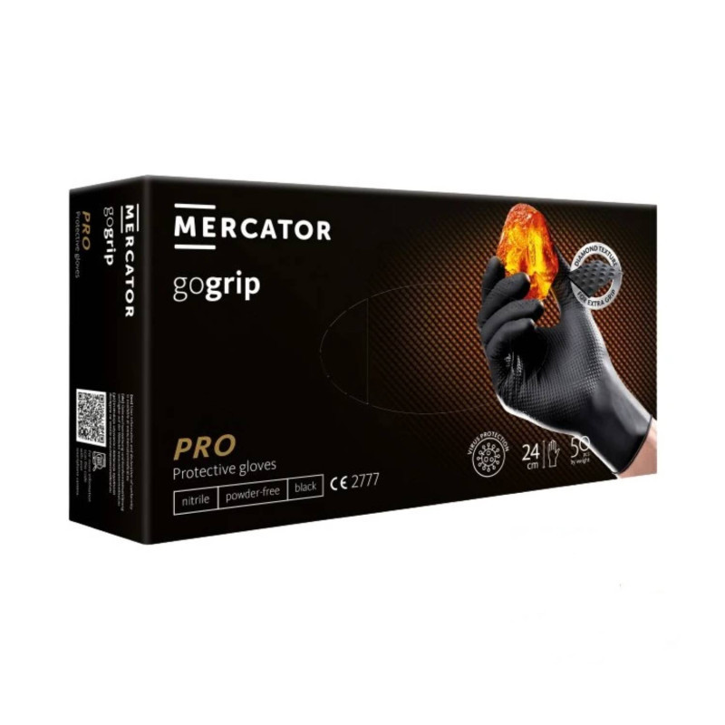 Nitrilové ochranné rukavice čierne Mercator gogrip PRO – XL 50ks