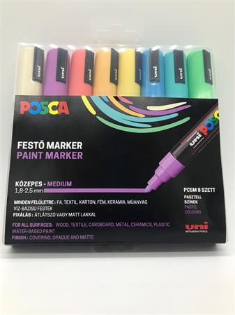 Dekoračný popisovač, sada, 1,8-2,5 mm, UNI "Posca PC-5M", 8 rôznych pastelových farieb 1