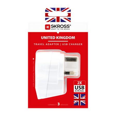 Cestovný adaptér, do UK, USB, uzemnený, SKROSS