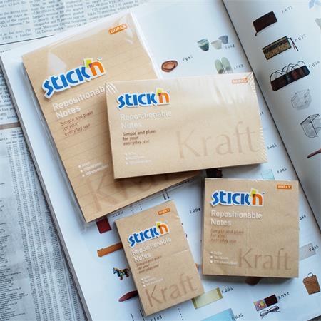 Samolepiaci poznámkový blok, 6x127 mm, 100 listov, STICK N "Kraft Notes", hnedá