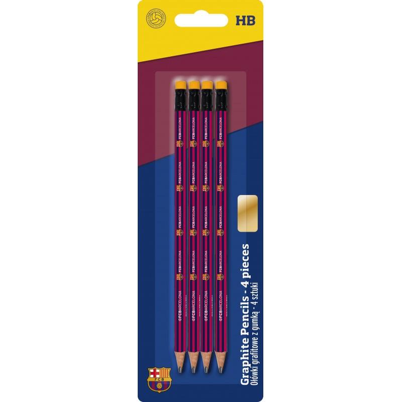 4ks obyčajná ceruzka HB s gumou FC BARCELONA, blister, 206018002