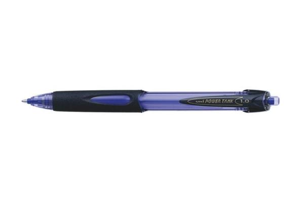Guľôčkové pero, 0,4 mm, stláčací mechanizmus, UNI "SN-220 Powertank", modrá