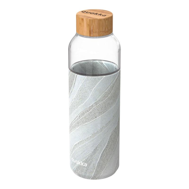 QUOKKA FLOW Sklenená fľaša so silikónovým povrchom WHITE STONE, 660ml, 40002