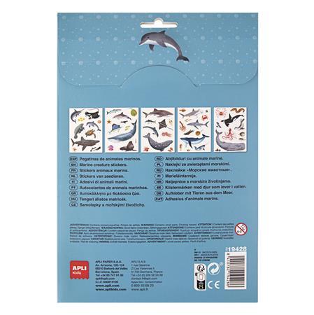 Nálepky, znova použiteľné, 50 ks, APLI Kids "Stickers", morské živočíchy