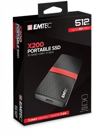 SSD (vonkajšia pamäť), 512GB, USB 3.2, 420/450 MB/s, EMTEC "X200"