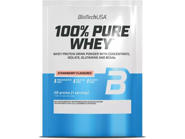 Srvátkový proteínový prášok, 28g, BIOTECH USA "100% Pure Whey", jahoda