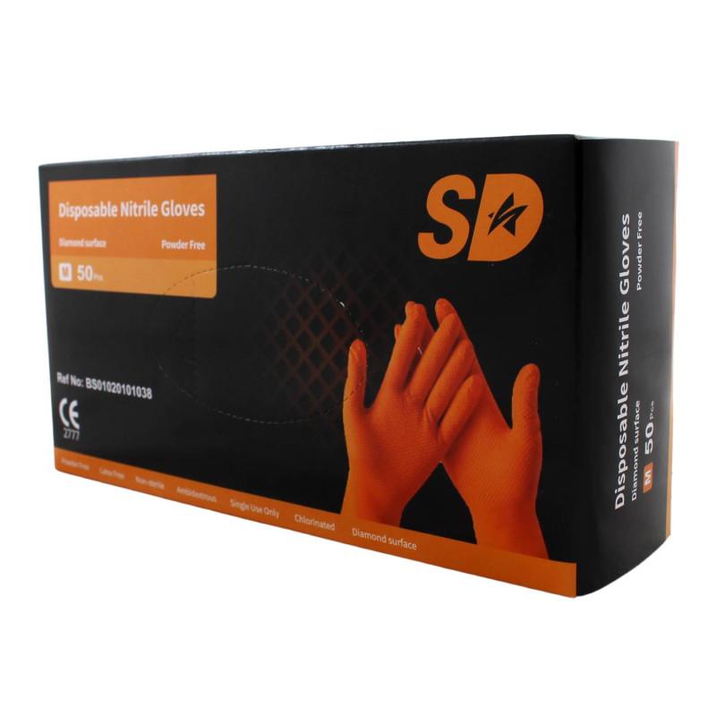 Nitrilové ochranné rukavice oranžové SD grip - M 50ks 