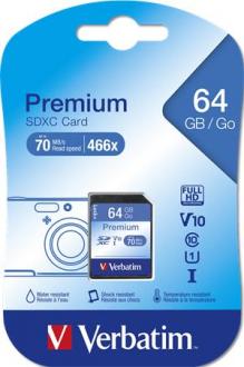 Pamäťová karta "SecureDigital", 64 GB, CL10/U1, 45/10 MB/s, VERBATIM, "Premium"
