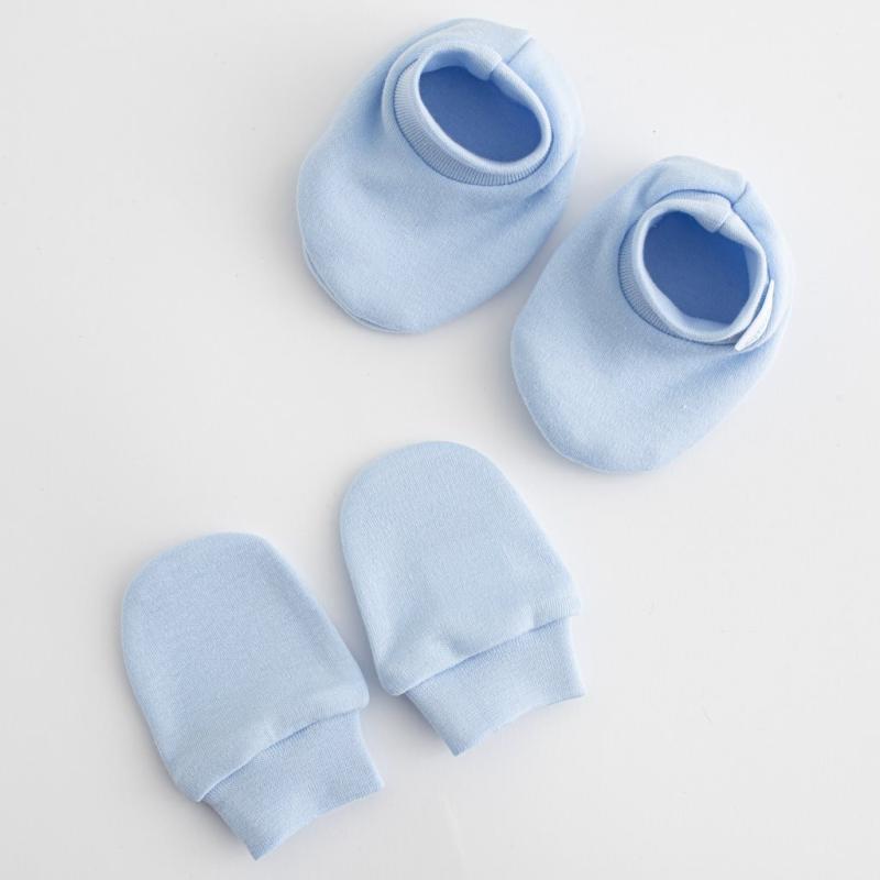 Dojčenský bavlnený set-capačky a rukavičky New Baby modrá 0-6m