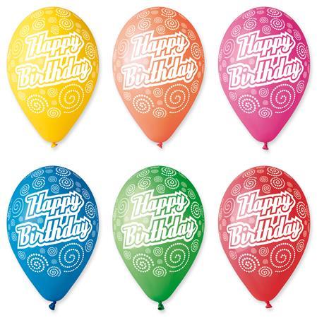 . Balón, 30 cm, "Happy Birthday", krúžky