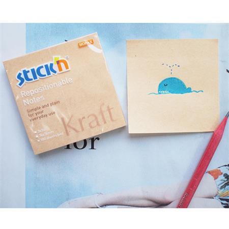 Samolepiaci poznámkový blok, 76x76 mm, 100 listov, STICK N "Kraft Notes", hnedá
